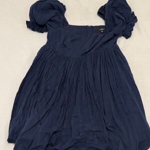 Luli & Me Navy Blue Puffed Sleeve Dress